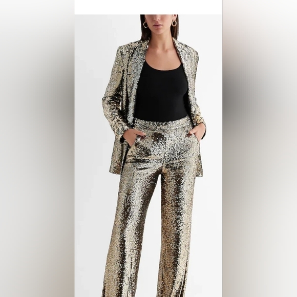 NWT! Posh Gold Sequin Formal Express Women's Open Front Shimmer Party Blazer XS - Picture 9 of 17